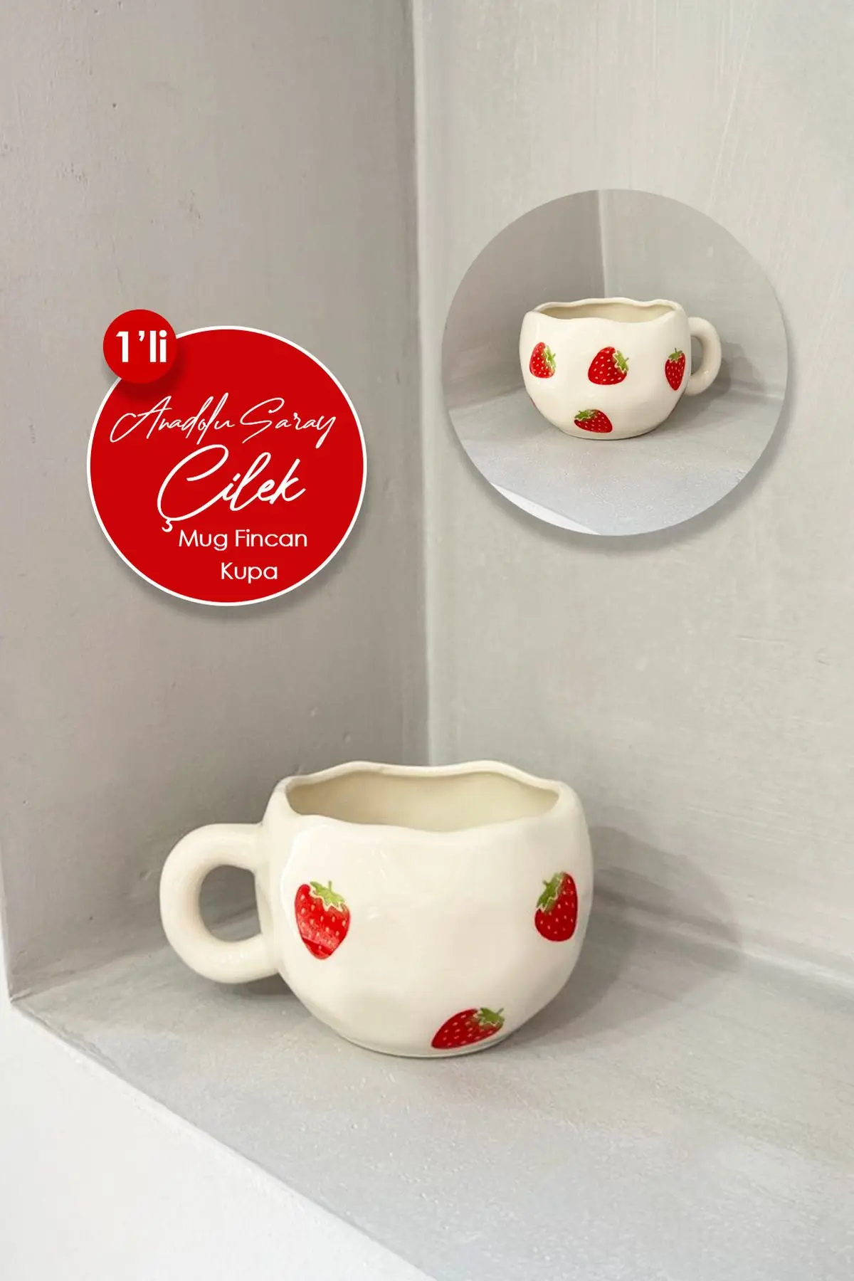 1 ADET El Yapımı Seramik Çilek Baskılı Büyük Boy Tasarım Mug Kupa Fincan | Mug Fincan Kupa 1 ADET El Yapımı Seramik Çilek Baskılı Büyük Boy Tasarım Mug Kupa Fincan | Mug Fincan Kupa