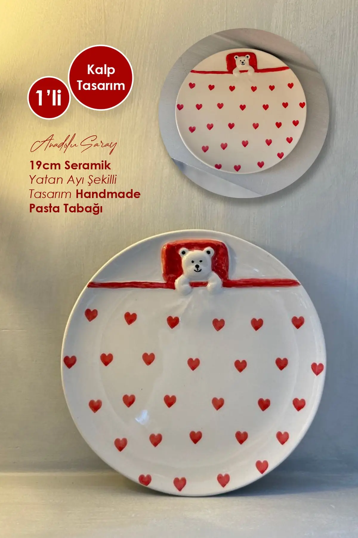 1li 19cm Seramik Kalp Tasarım Yatan Ayı Şekilli Handmade Pasta Tabağı Tatlı Kahvaltı Tabak 1li 19cm Seramik Kalp Tasarım Yatan Ayı Şekilli Handmade Pasta Tabağı Tatlı Kahvaltı Tabak