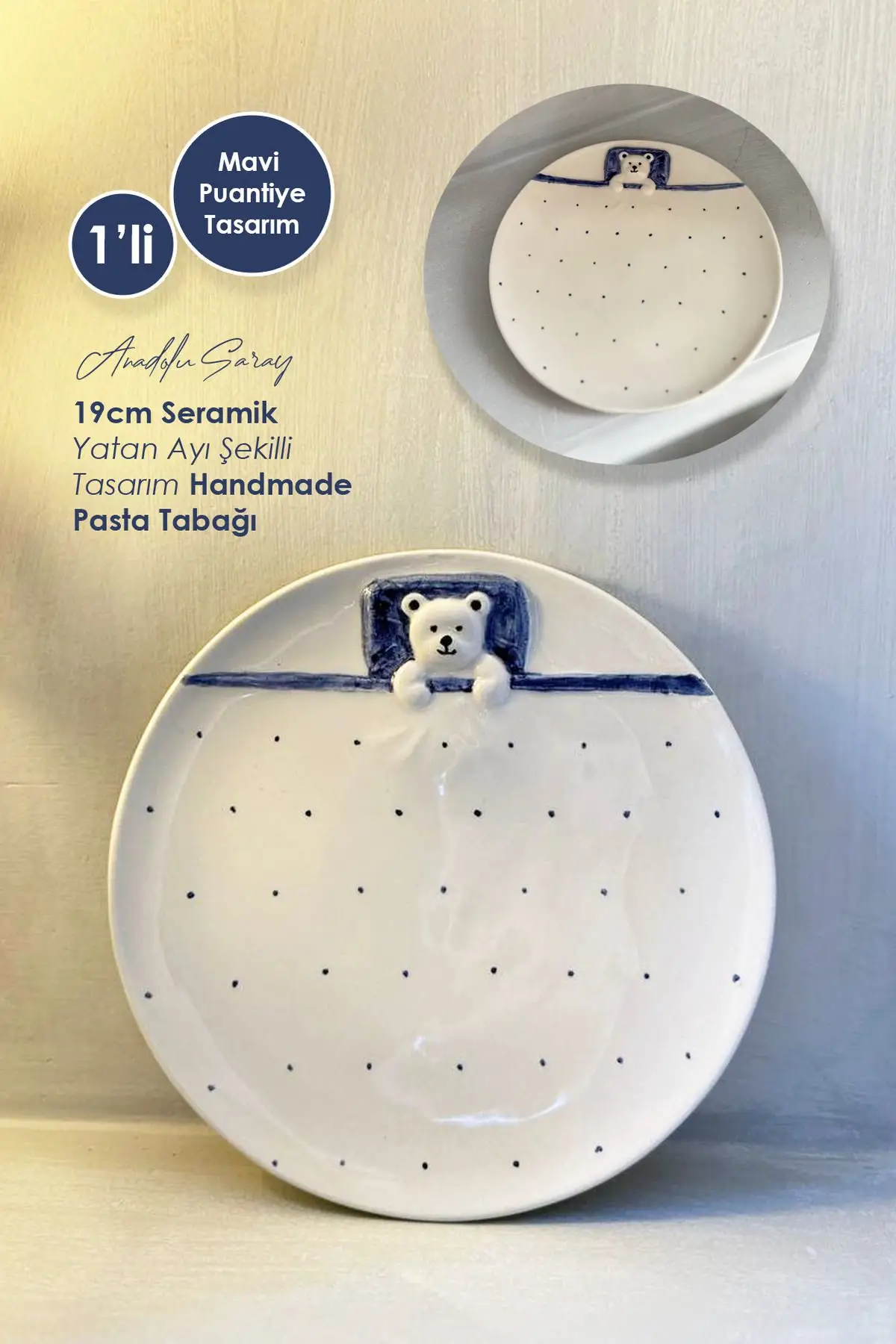 1li 19cm Seramik Mavi Puantiye Tasarım Yatan Ayı Şekilli Handmade Pasta Tabağı Tatlı Kahvaltı Tabak 1li 19cm Seramik Mavi Puantiye Tasarım Yatan Ayı Şekilli Handmade Pasta Tabağı Tatlı Kahvaltı Tabak