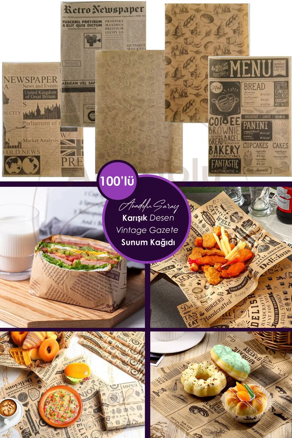 100 ADET Kendinden Karışık Gazete Vintage Desenli Kağıt Desenli Sunum Kağıdı | Vintage Yağlı Kağıdı 100 ADET Kendinden Karışık Gazete Vintage Desenli Kağıt Desenli Sunum Kağıdı | Vintage Yağlı Kağıdı