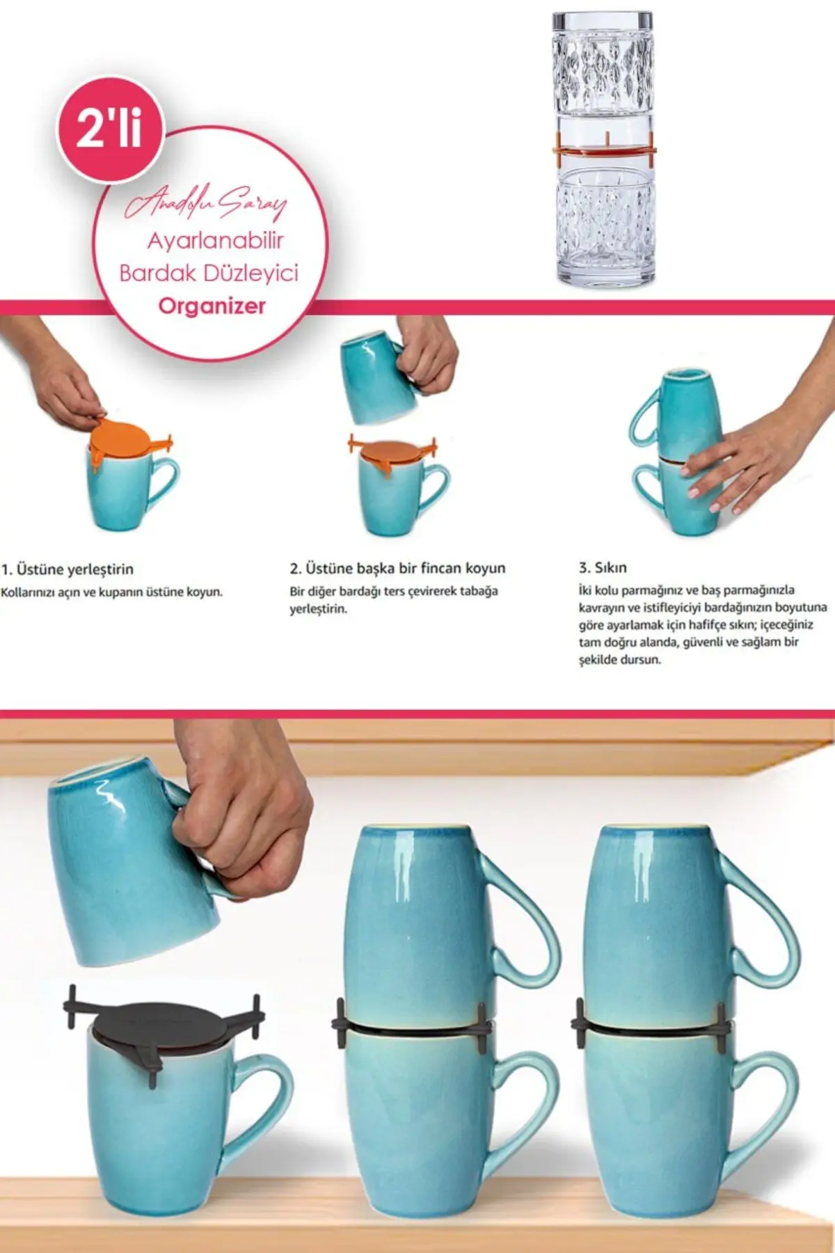 2 Adet Ayarlanabilir Dolap İçi Bardak Kupa Mug Düzenleyici Organizer 2 Adet Ayarlanabilir Dolap İçi Bardak Kupa Mug Düzenleyici Organizer