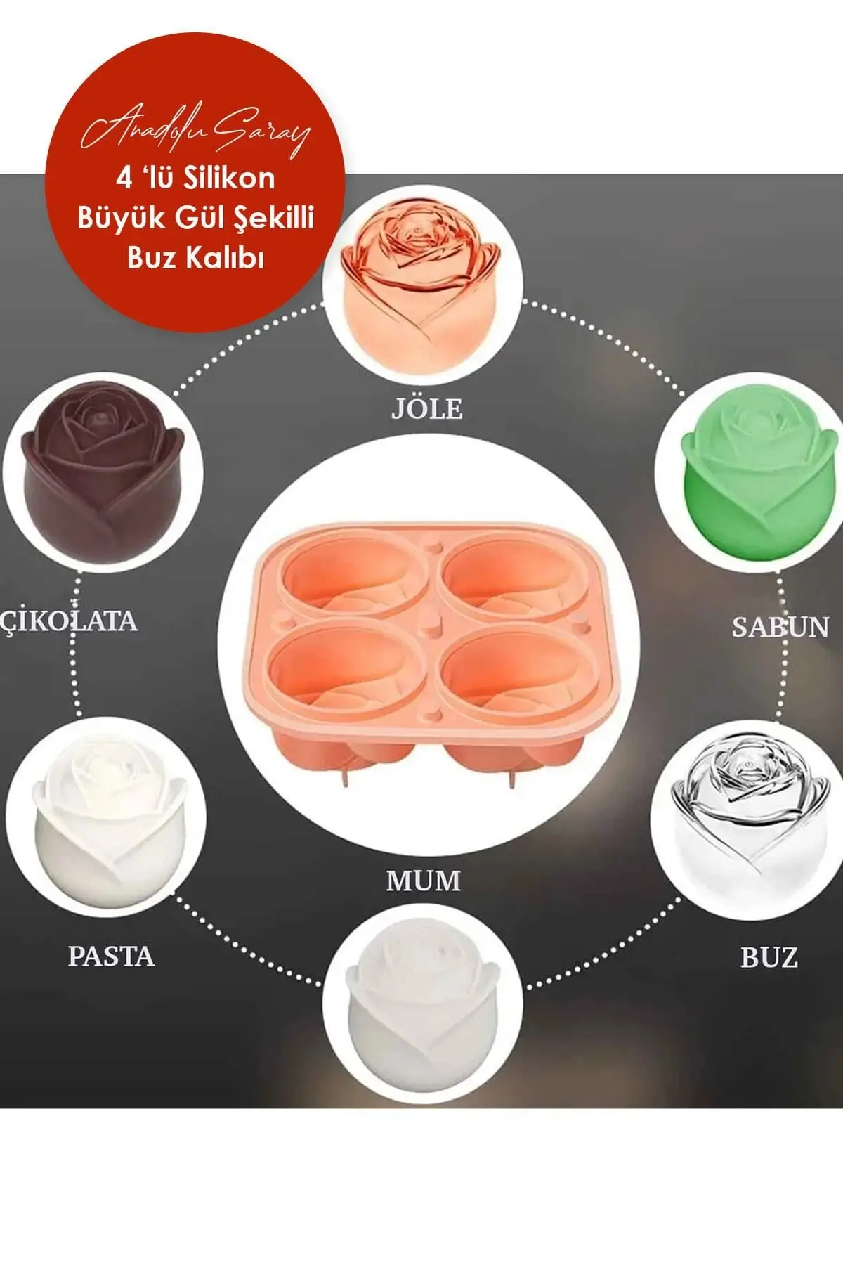 2 ADET Pratik 4`lü Silikon Büyük Gül Şekilli Buz Kalıbı | 4 Adet Silikon Gül Buz Kalıbı | Sunum Buz 2 ADET Pratik 4`lü Silikon Büyük Gül Şekilli Buz Kalıbı | 4 Adet Silikon Gül Buz Kalıbı | Sunum Buz