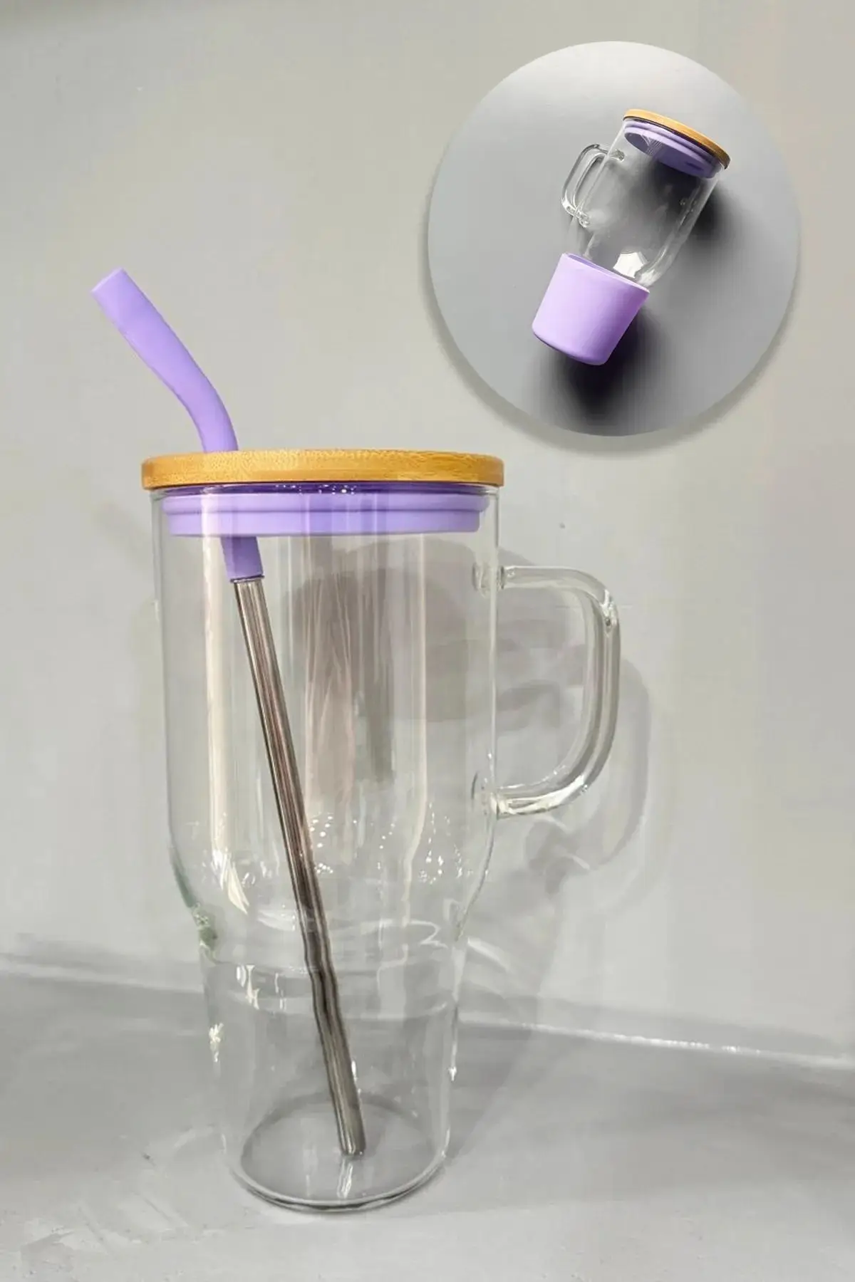 2`li Bambu Kapaklı Çelik Pipetli Renkli Big Mug Büyük Boy Cam Kupa Bardak Cam Termos 1000 Ml 2`li Bambu Kapaklı Çelik Pipetli Renkli Big Mug Büyük Boy Cam Kupa Bardak Cam Termos 1000 Ml