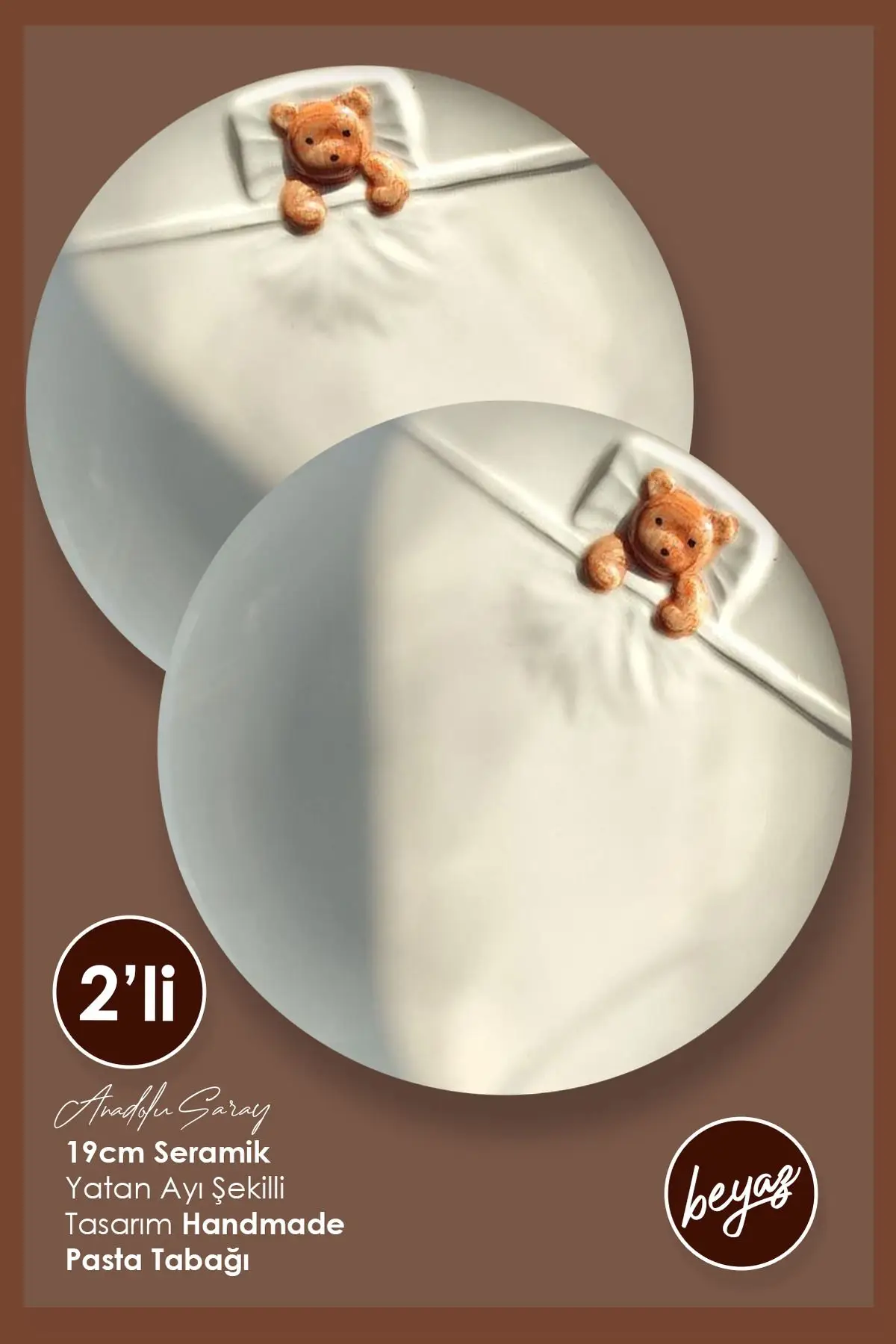 2`li Beyaz 19cm Seramik Yatan Ayı Şekilli Tasarım Handmade Pasta Tabağı Tatlı Kahvaltı Pasta Tabağı 2`li Beyaz 19cm Seramik Yatan Ayı Şekilli Tasarım Handmade Pasta Tabağı Tatlı Kahvaltı Pasta Tabağı