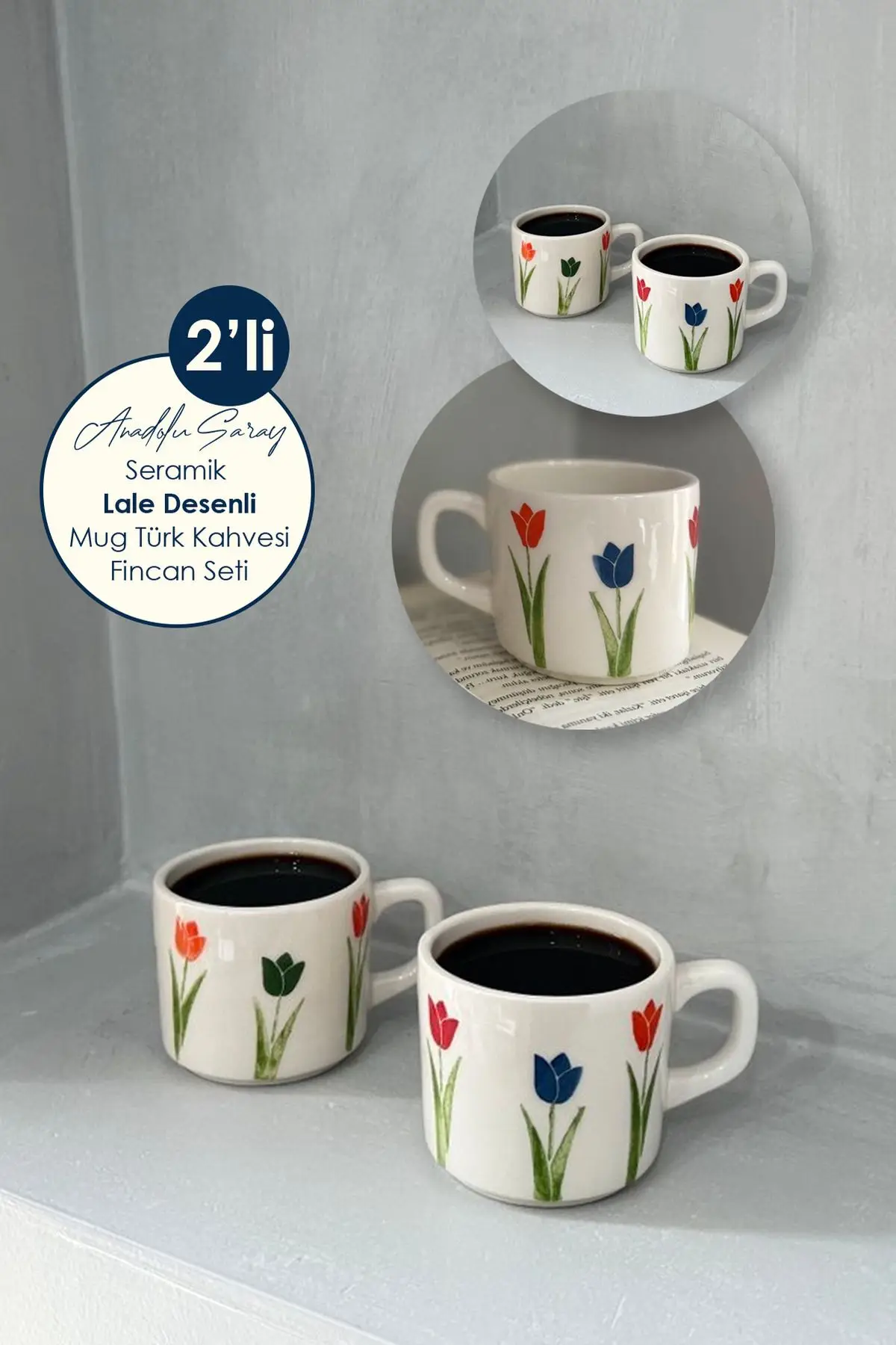 2li El Yapımı Seramik Lale Desenli Kupa Mug Seti Türk Kahvesi Fincanı Hediyelik 2li El Yapımı Seramik Lale Desenli Kupa Mug Seti Türk Kahvesi Fincanı Hediyelik