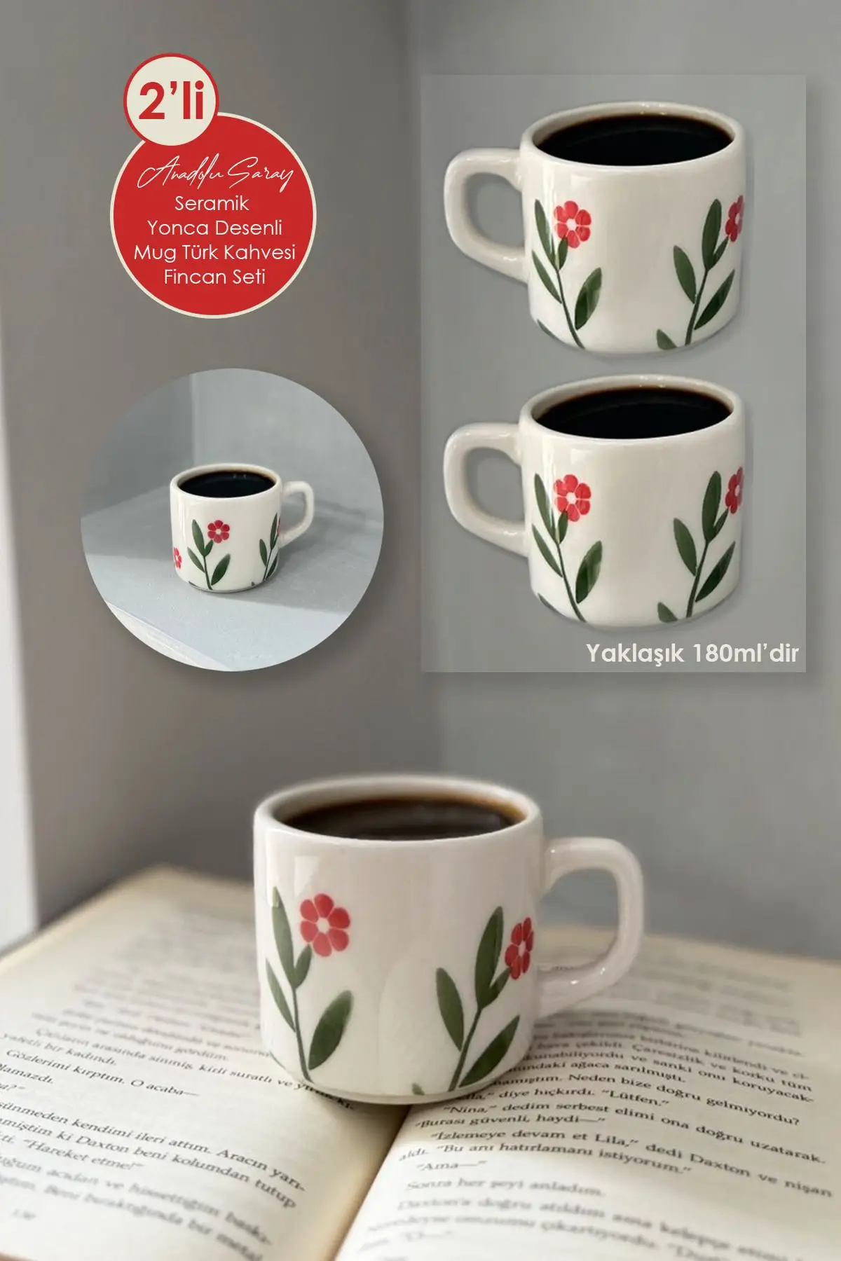 2`li El Yapımı Seramik Yonca Çiçek Desenli Kupa Mug Seti Türk Kahvesi Fincanı Hediyelik 2`li El Yapımı Seramik Yonca Çiçek Desenli Kupa Mug Seti Türk Kahvesi Fincanı Hediyelik