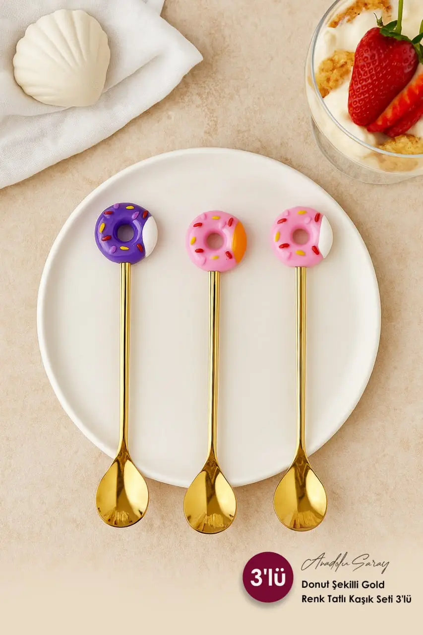 3 Adet Donut Şekilli Gold Renk Tatlı Kaşık Seti 3lü | Renkli ve Eğlenceli Tasarım 3 Adet Donut Şekilli Gold Renk Tatlı Kaşık Seti 3lü | Renkli ve Eğlenceli Tasarım