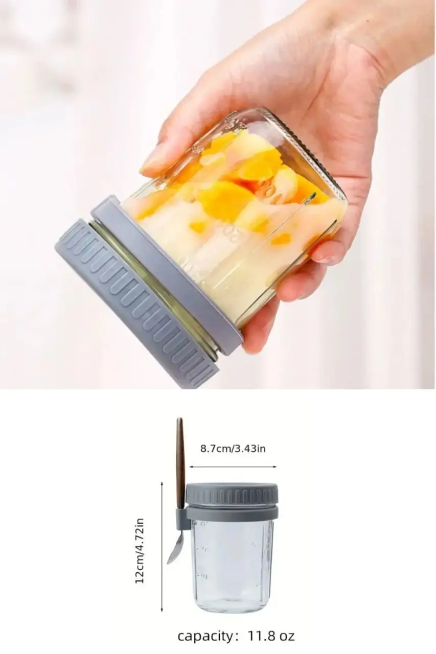 350ML Cam Yulaf Bardağı | Kapaklı ve Kaşıklı Taşınabilir Kahvaltı Yoğurt Salata Tahıl Kavanoz 350ML Cam Yulaf Bardağı | Kapaklı ve Kaşıklı Taşınabilir Kahvaltı Yoğurt Salata Tahıl Kavanoz
