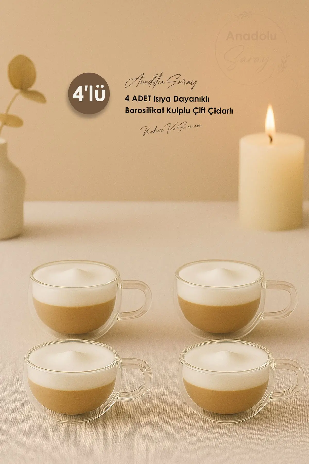 4 ADET Isıya Dayanıklı Borosilikat Kulplu Çift Çidarlı 120ml Bardak Espresso Kahve Ve Sunum Bardağı 4 ADET Isıya Dayanıklı Borosilikat Kulplu Çift Çidarlı 120ml Bardak Espresso Kahve Ve Sunum Bardağı