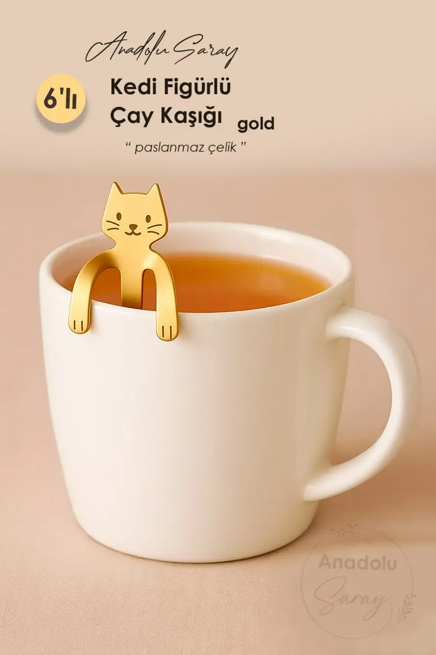 6lı Gold Bardak Kenarına Asılabilen Kedi Figürlü Paslanmaz Çelik Çay Kaşığı Şık Sunum İçin İdeal 6lı Gold Bardak Kenarına Asılabilen Kedi Figürlü Paslanmaz Çelik Çay Kaşığı Şık Sunum İçin İdeal