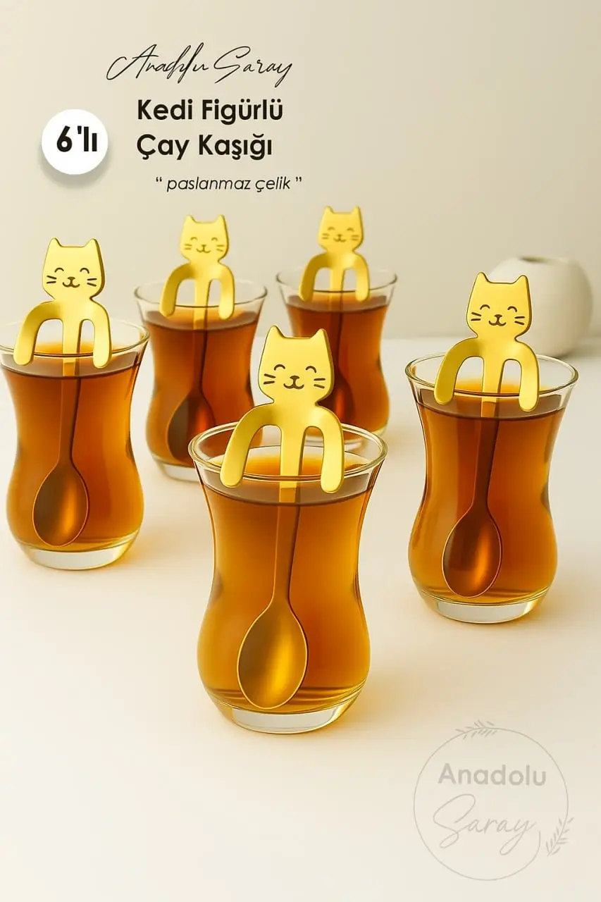 6lı Gold Bardak Kenarına Asılabilen Kedi Figürlü Paslanmaz Çelik Çay Kaşığı Şık Sunum İçin İdeal 6lı Gold Bardak Kenarına Asılabilen Kedi Figürlü Paslanmaz Çelik Çay Kaşığı Şık Sunum İçin İdeal