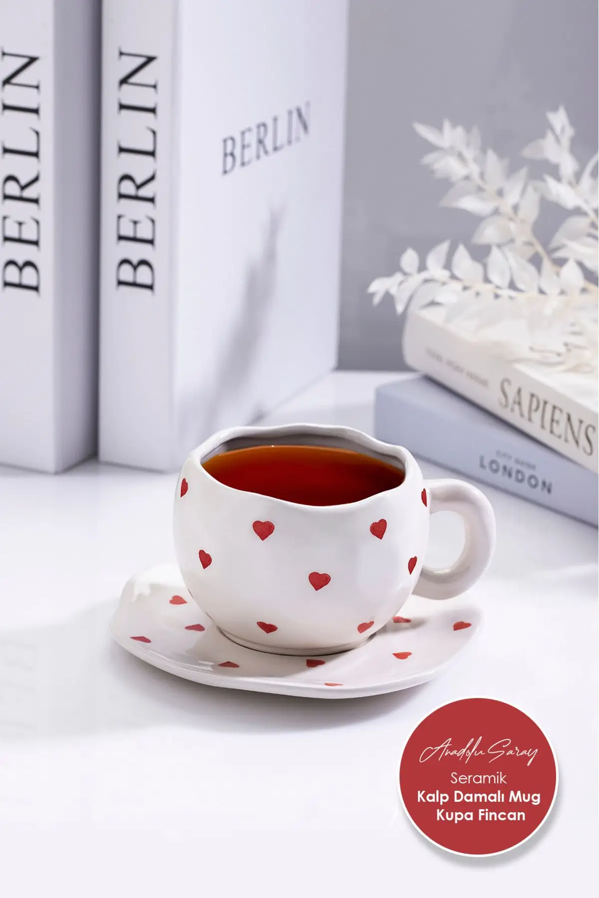 El Yapımı Seramik Kalp Damalı ve Tabaklı Mug Kupa Fincan Takım | Mug Fincan Kupa Kahve Kupası El Yapımı Seramik Kalp Damalı ve Tabaklı Mug Kupa Fincan Takım | Mug Fincan Kupa Kahve Kupası