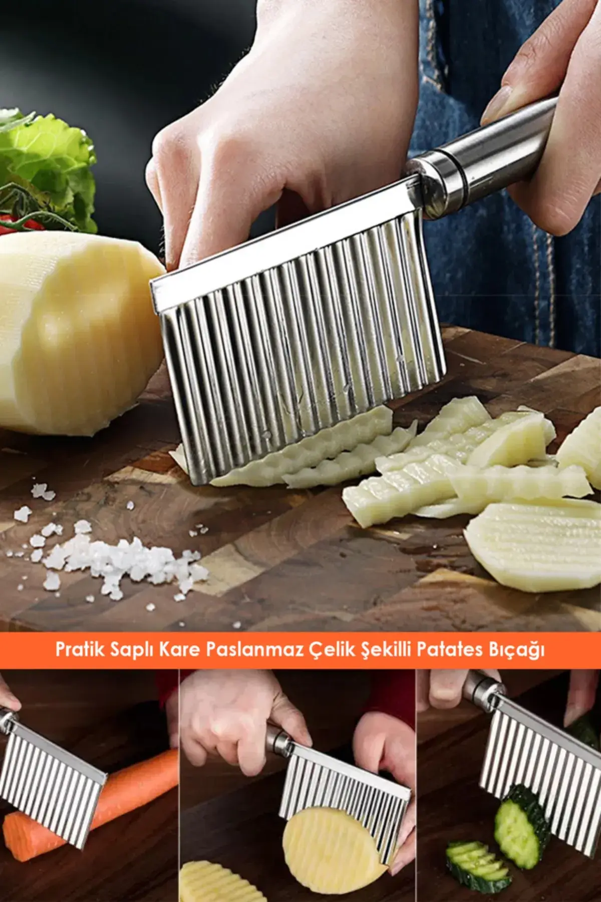 Pratik Saplı Kare Paslanmaz Çelik Şekilli Patates Bıçağı Chips Chopper Dilimleyici Pratik Saplı Kare Paslanmaz Çelik Şekilli Patates Bıçağı Chips Chopper Dilimleyici