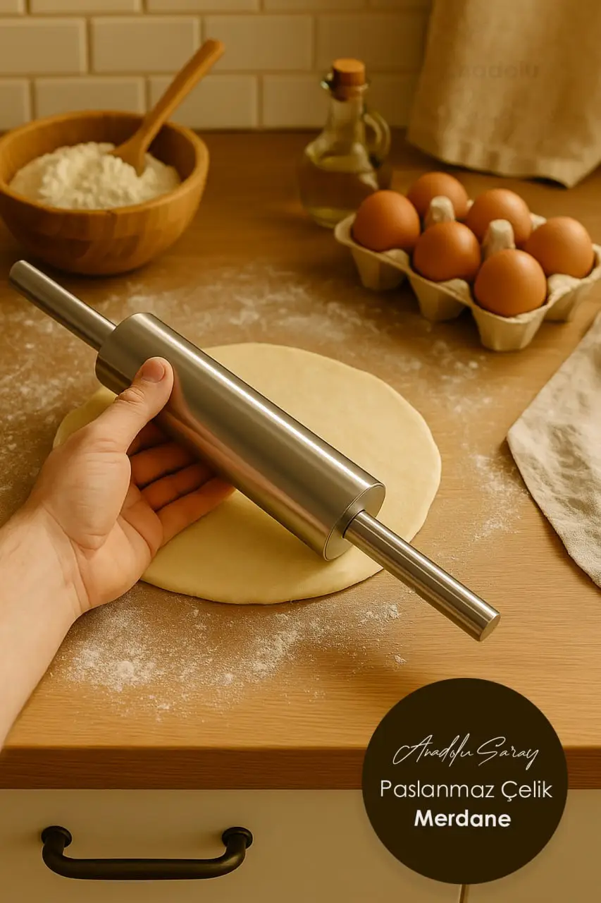 Paslanmaz Metal Çelik Merdane Ergonomik Kulplu Çelik Profesyonel Hamur Açma Merdanesi Paslanmaz Metal Çelik Merdane Ergonomik Kulplu Çelik Profesyonel Hamur Açma Merdanesi