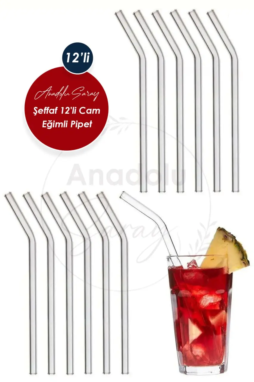 Şeffaf 12`lı Cam Eğimli Pipet | 12 Adet Cam Pipet Şeffaf 12`lı Cam Eğimli Pipet | 12 Adet Cam Pipet