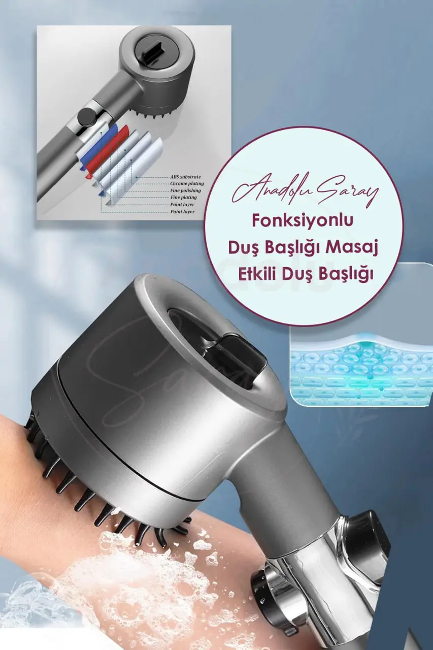 Silikon Uçlu Stop Tuşlu Çok Fonksiyonlu Duş Başlığı Masaj Etkili Filtreli Basınçlı Duş Başlığı Silikon Uçlu Stop Tuşlu Çok Fonksiyonlu Duş Başlığı Masaj Etkili Filtreli Basınçlı Duş Başlığı